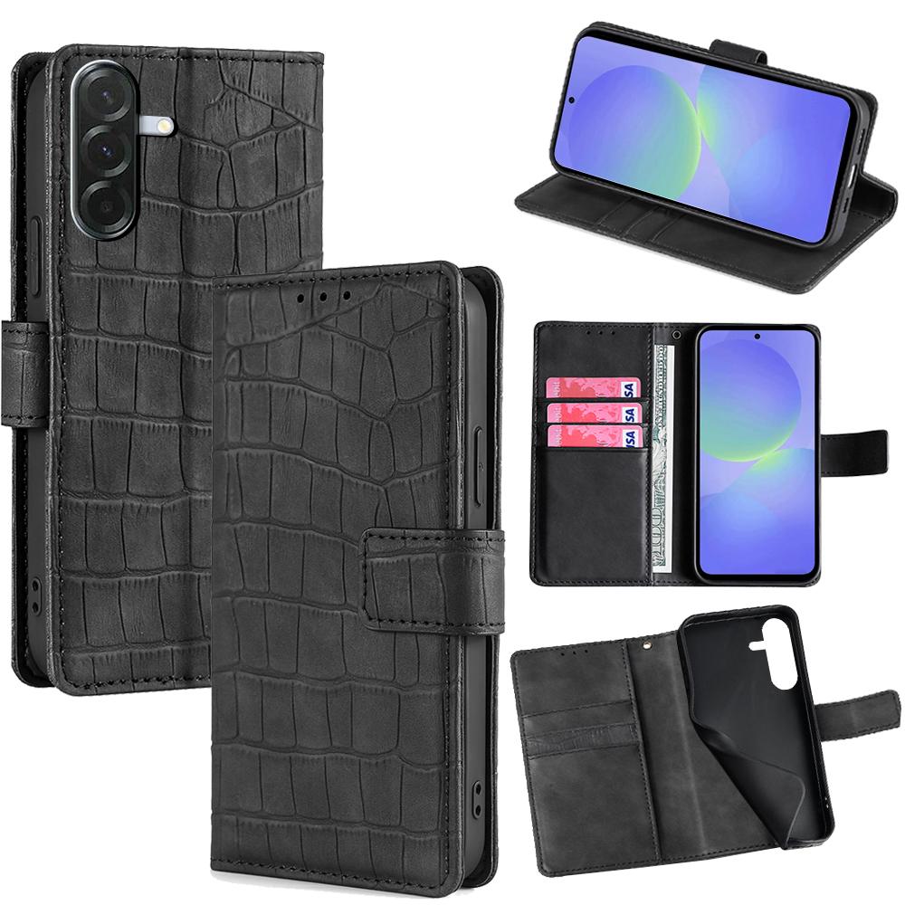 

For Samsung Galaxy A36 5G Case Crocodile Texture PU Leather Phone Cover Black
