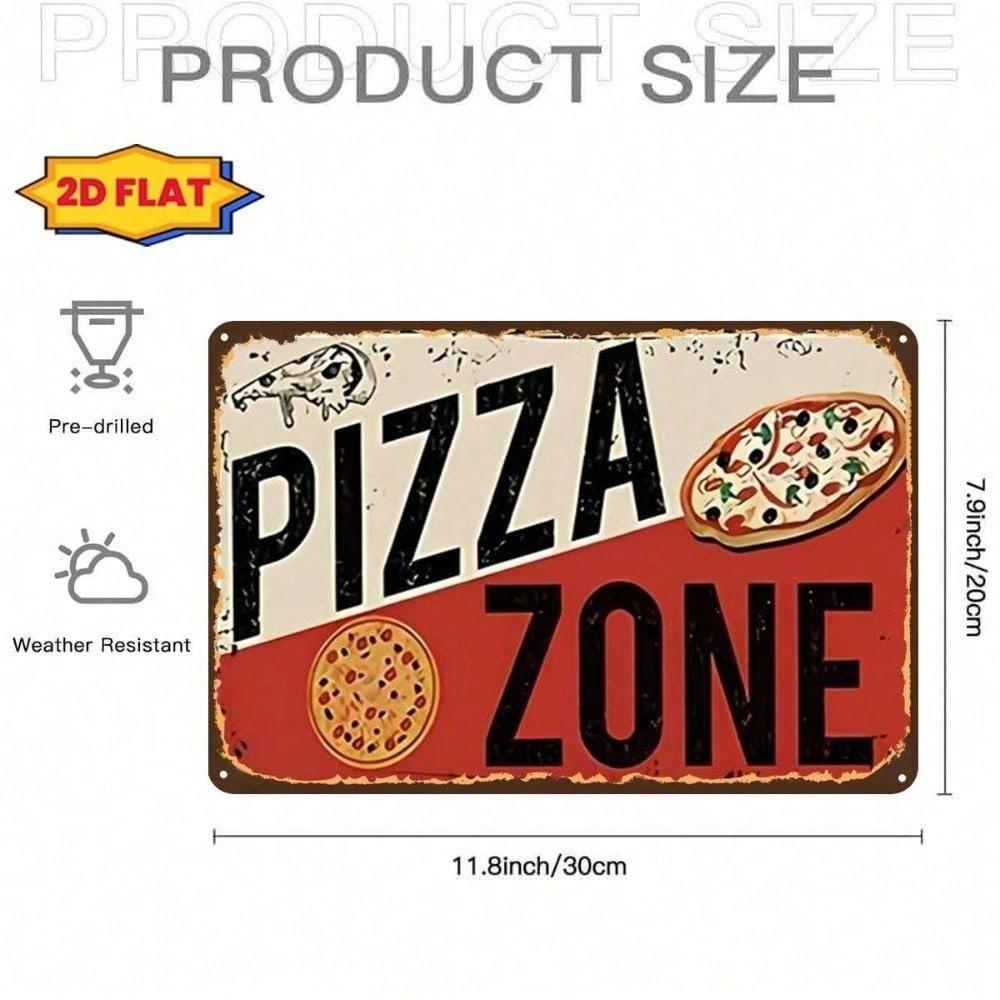 Vintage Pizza Zone Metal Sign, Retro Parlor Wall Decor, Pre-Drilled Iron Plaque for Kitchen