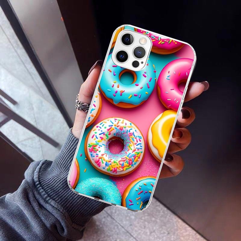 Macaron Eiscreme Kuchen Donut Handyhülle Für iPhone 17 Air 11 13 Mini 14 15 Plus 16 12 Pro Max 16E SE 7 8 Muster Weiche TPU Bac