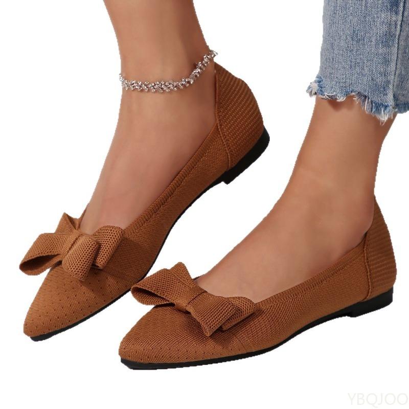 Sharp pointed soft sole shallow mouth single shoe spring new elegant sexy bow tie women's simple comfortable flat shoes