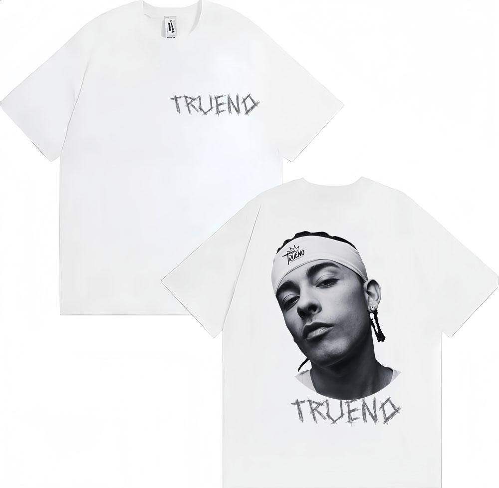 Trueno Rapper Men's and Women's Face Print T-shirt, Vintage Hip Hop T-shirt, Streetwear, Oversized Cotton Casual T-shirt