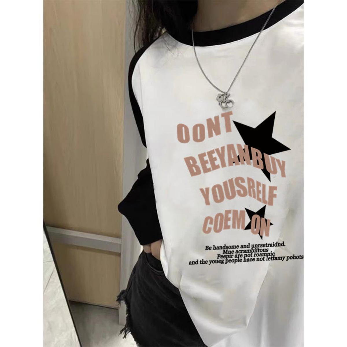 

Y2k Эстетическая футболка с длинным рукавом, женская футболка с буквенным принтом, большие винтажные футболки в стиле гранж, свободная одежда, женские хлопковые топы XL