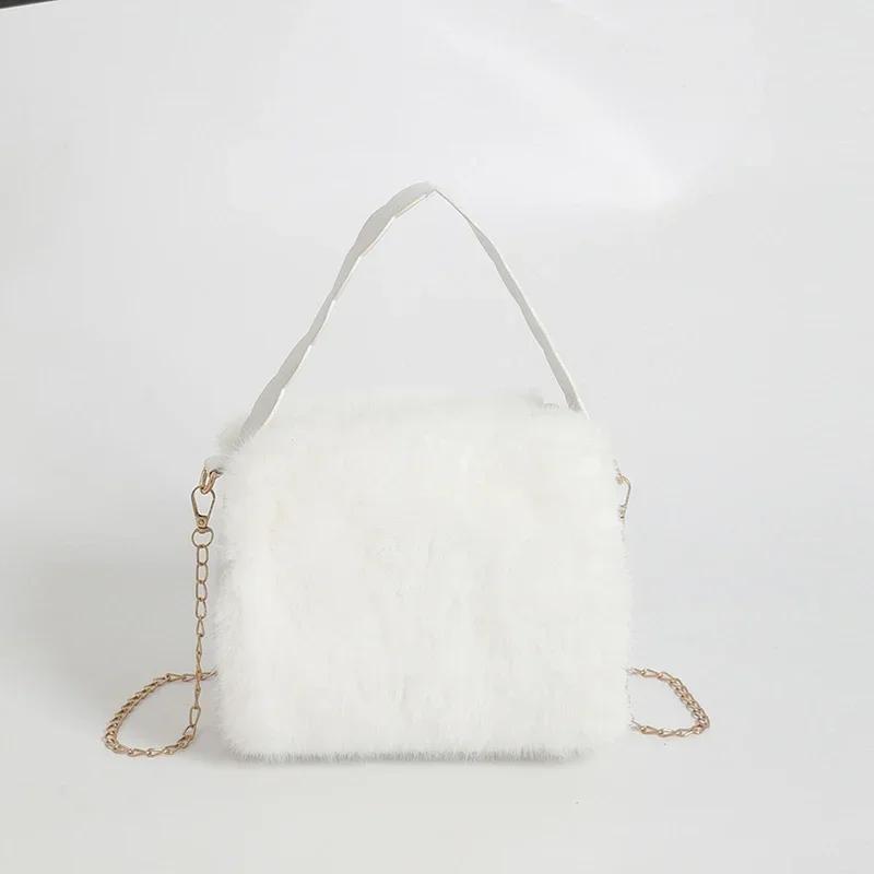 

Плюшевая однотонная повседневная молодежная сумка, модная женская сумка через плечо, легкая роскошная универсальная сумка через плечо белый