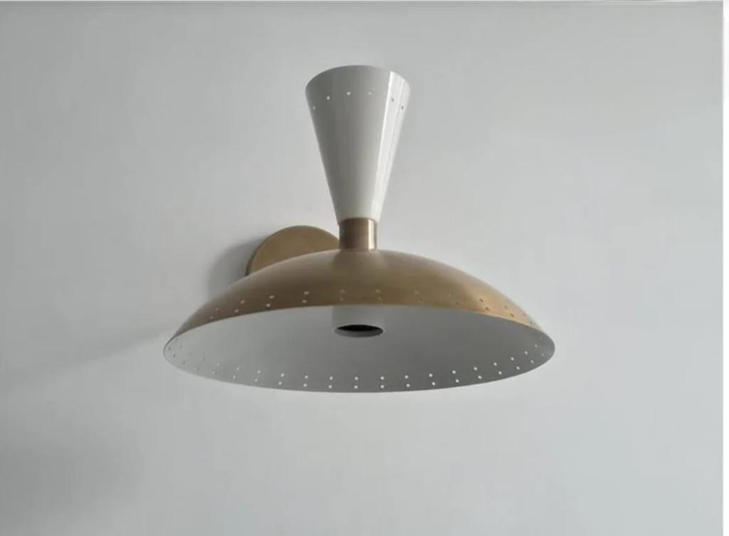 Mid Century Wall Light Fixture Raw Brass & Perfect White Sconce