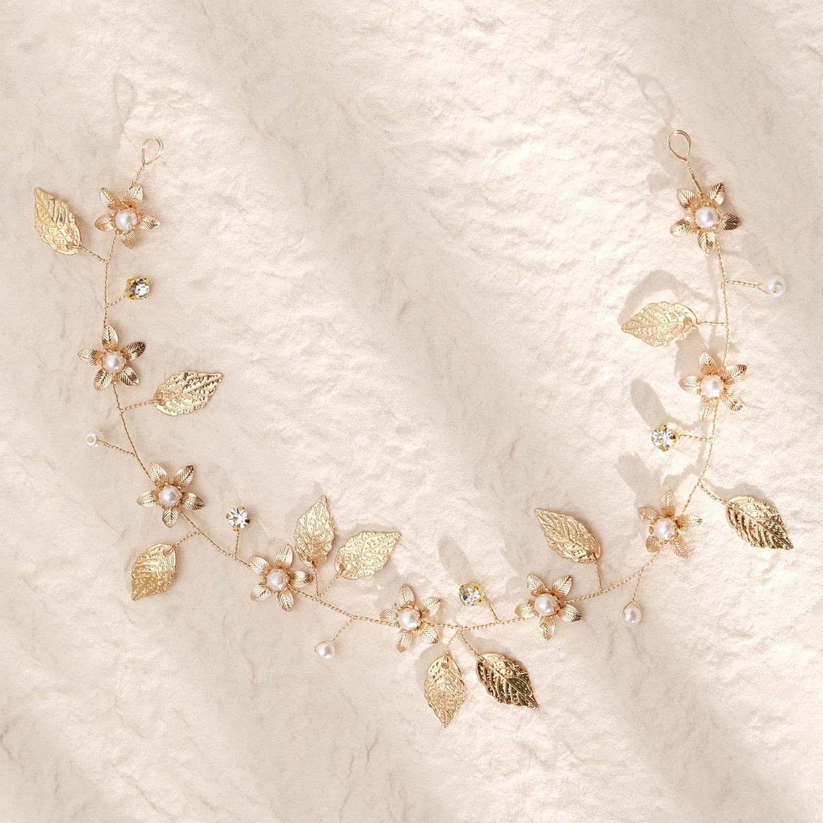 

Золотая Листва Цветочная Свадебная Повязка на Голову со Стразами и Искусственным Жемчугом для Невесты Подружки Невесты Девочки с Цветами Элегантные Аксессуары для Волос One Size