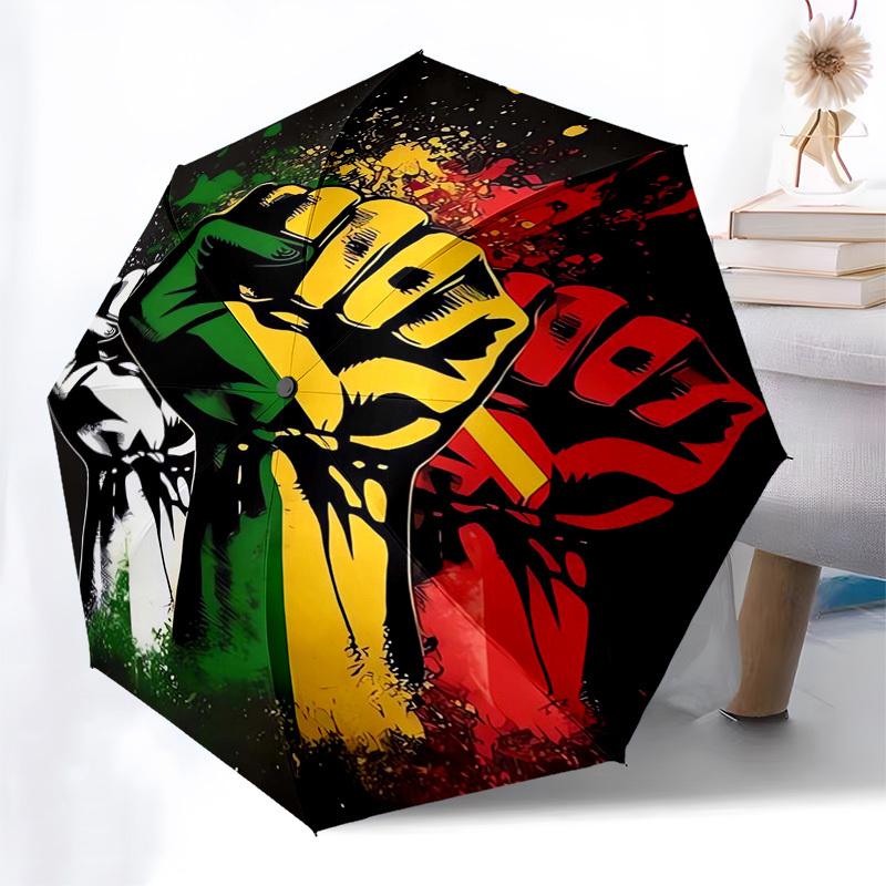 Black Fist Themed Automatic Opening and Closing Umbrella, Compact Travel Umbrella, Lightweight and Portable, Suitable for Beach Commuting Bu