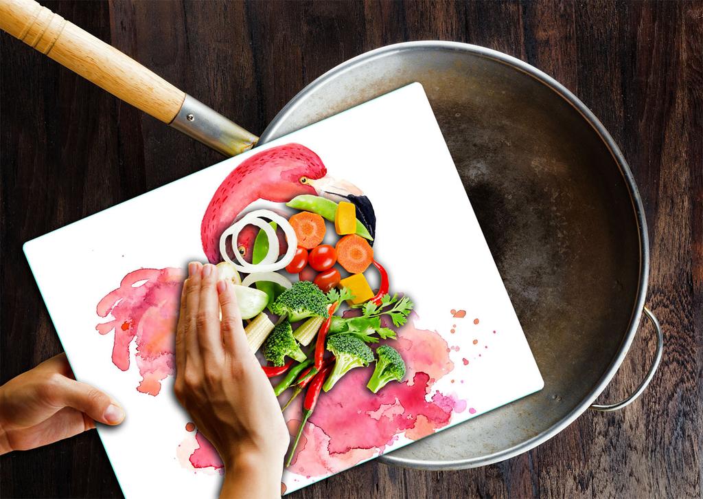 Glasplatte Schneidebrett 52x40 Flamingos