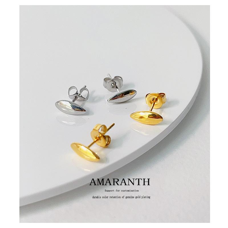 

18k Gold Plated Minimalist Mini Rice Grain Stud Earrings for Women Titanium Steel