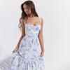 Summer Women Sleeveless Halter Square Neck Pleated Print Ankle Length Dress
