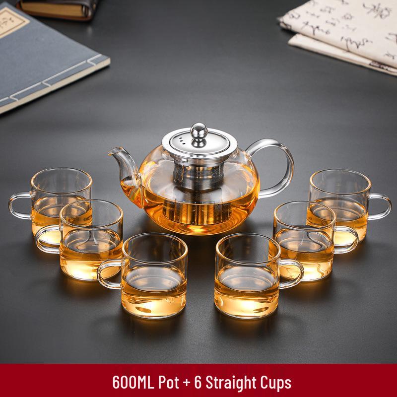 High-Temperature Resistant Glass Fiber Leak-Proof Tea Set: Thickened Borosilicate Glass Gongfu Teapot & Cups