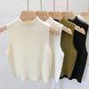 Semi-turtleneck Knitted Suspender Small Vest Women's Early Autumn Spring Suit with Bottoming Shirt Inside, Sleeveless Outer Wear Short Sweater Winter