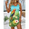 Women's Round Neck Sleeveless Tropical Parrot Print Gradient Casual Mini Dress, Beach Tank Dresses for Spring & Summer