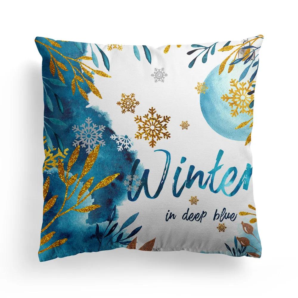 New Christmas Blue Watercolor Elk Pillowcase Christmas Decoration Holiday Gift Living Room Sofa Ornament Bedroom Home Decoration
