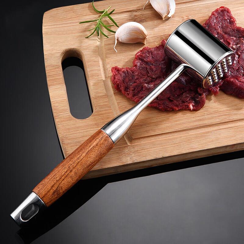 BJ 304 Stainless Steel Double-Sided Meat Tenderizer, Steak Mallet, Meat Hammer, Rosewood Meat Tenderizer, Meat Tenderizing Hammer
