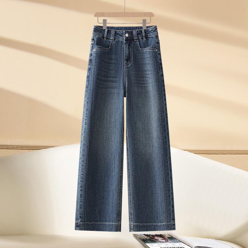 

Женские джинсы ретро с высокой посадкой и широкими штанинами 2025 - Коллекция весна/осень, Расслабленный стройнящий крой. 26: 85-95 lbs синий