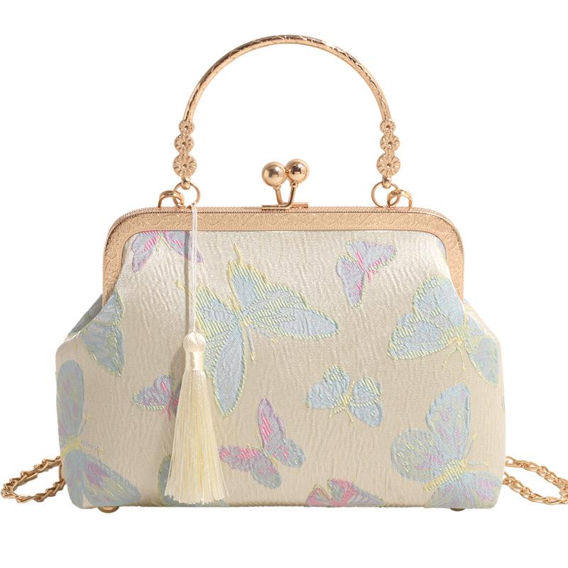 Vintage večerní kabelka se střapcem Kiss Lock Sponka na horní rukojeť pro ženy Kabelka přes rameno Kabelka přes rameno Dámská večerní kabelka na svatební párty