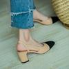 In Stock French Coco Style Soft Leather Color Block Low Cut Sandals - Women's Spring Mid and Thick Flat Heels