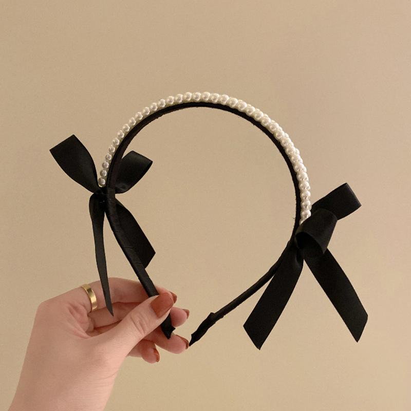 Vintage French Pearls Bow Hair Band For Women Girls Headband Korean Elegant Black Classic Hair Hoop Hair Accessories