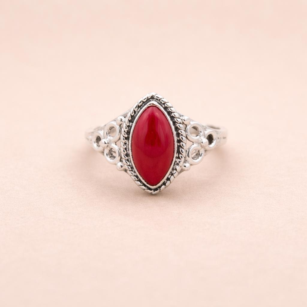 Кольцо с красным кораллом из стерлингового серебра 925 пробы, Кольцо-заявление в форме маркиза, Кольцо с кораллом из оксидированного серебра, Ручная работа, Богемные украшения 4 серебряный