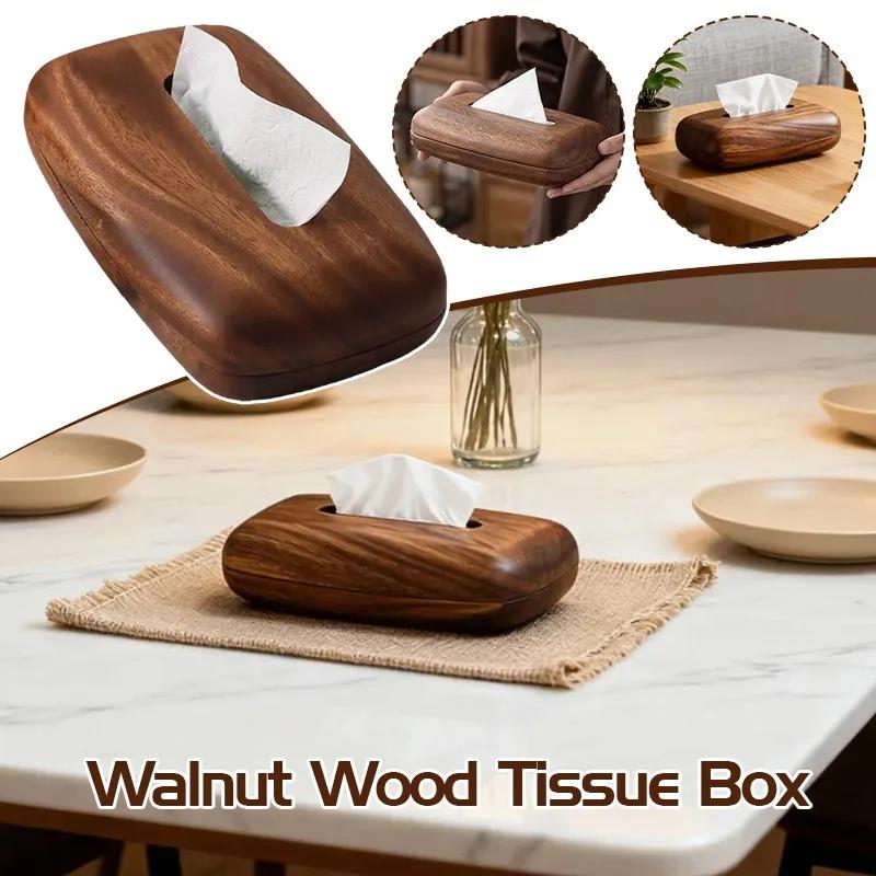 22x13x6cm Walnut Wood Tissue Box Pebble Style Office Desktop Tissue Case Napkin Storage Box Cover Desk Bathroom Decoration