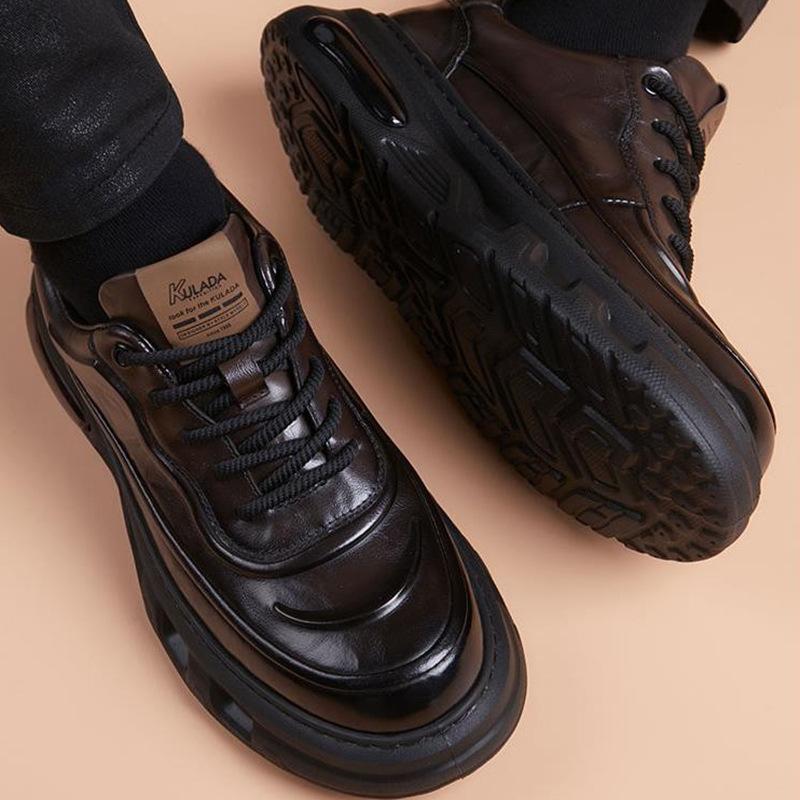 Casual leather shoes men's new sports style soft-soled Derby shoes youth versatile British leather thick-soled heightening men's shoes