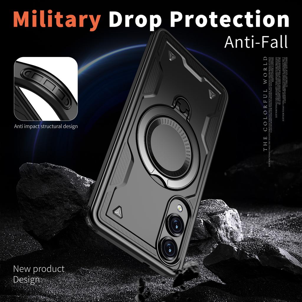 For Samsung Galaxy S25 Edge S25FE Case Armor Shockproof 360° Rotating Magnetic Holder TPU Frame Hard Plastic Phone Cover Fundas