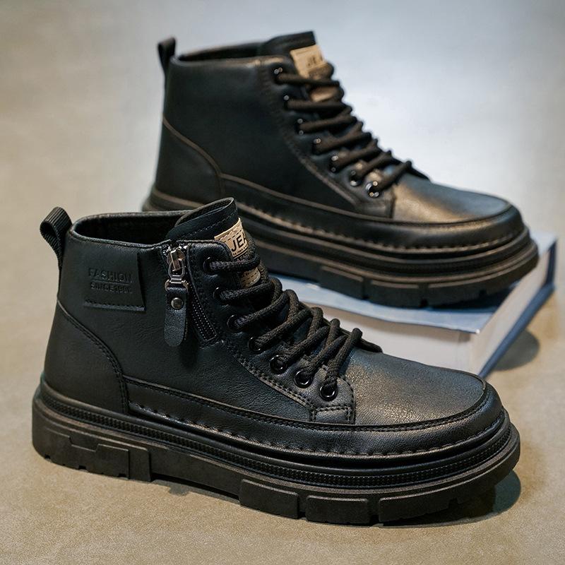 Men's  High Top Work Boots Safety Leather Shoes Non-Slip Durable Construction Sneakers Comfortable Lace Up Ankle Boots