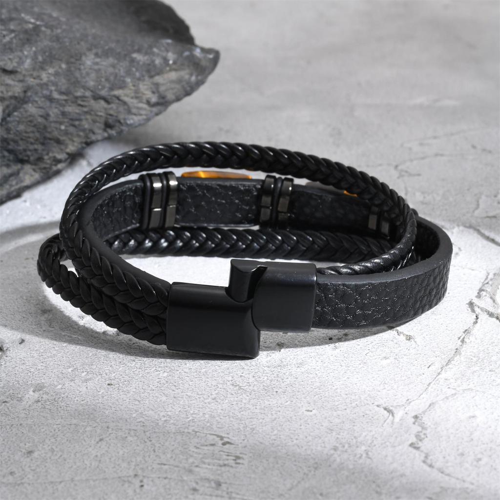 Chunky Leather Bracelet for Men Boys,Two Big Tiger Eye Natural Brown Stone Bracelets,Rock Punk Causal Jewelry Gifts