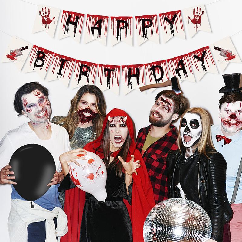 1 Set Happy Birthday Garland with Blood Home Hanging Decorations Party Supplies Halloween Birthday Banner Halloween