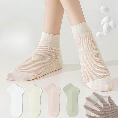 Mulberry Silk Women's Short Socks with Shallow Mesh, Breathable Mouth, Anti-odor and Sweat-absorbing Cotton Socks, Summer Breathable Boat Socks