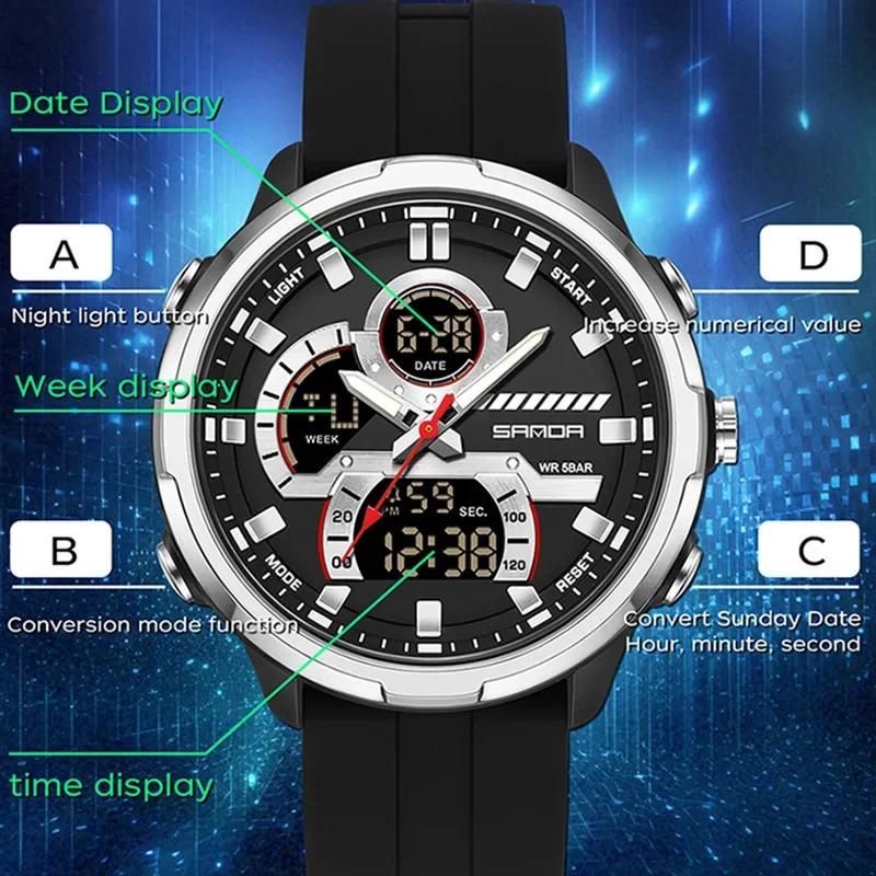 Electronic Watch Men's Dual Display Dial 5ATM Waterproof Night Light Stopwatch Multifunctional Sports Electronic Watch