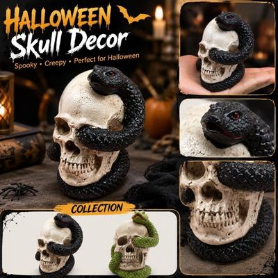 Dekorative Totenkopf- und Schlangenfigur Harz-Schreibtischornament für Zuhause Büro Tischplatte Display Halloween-Thema