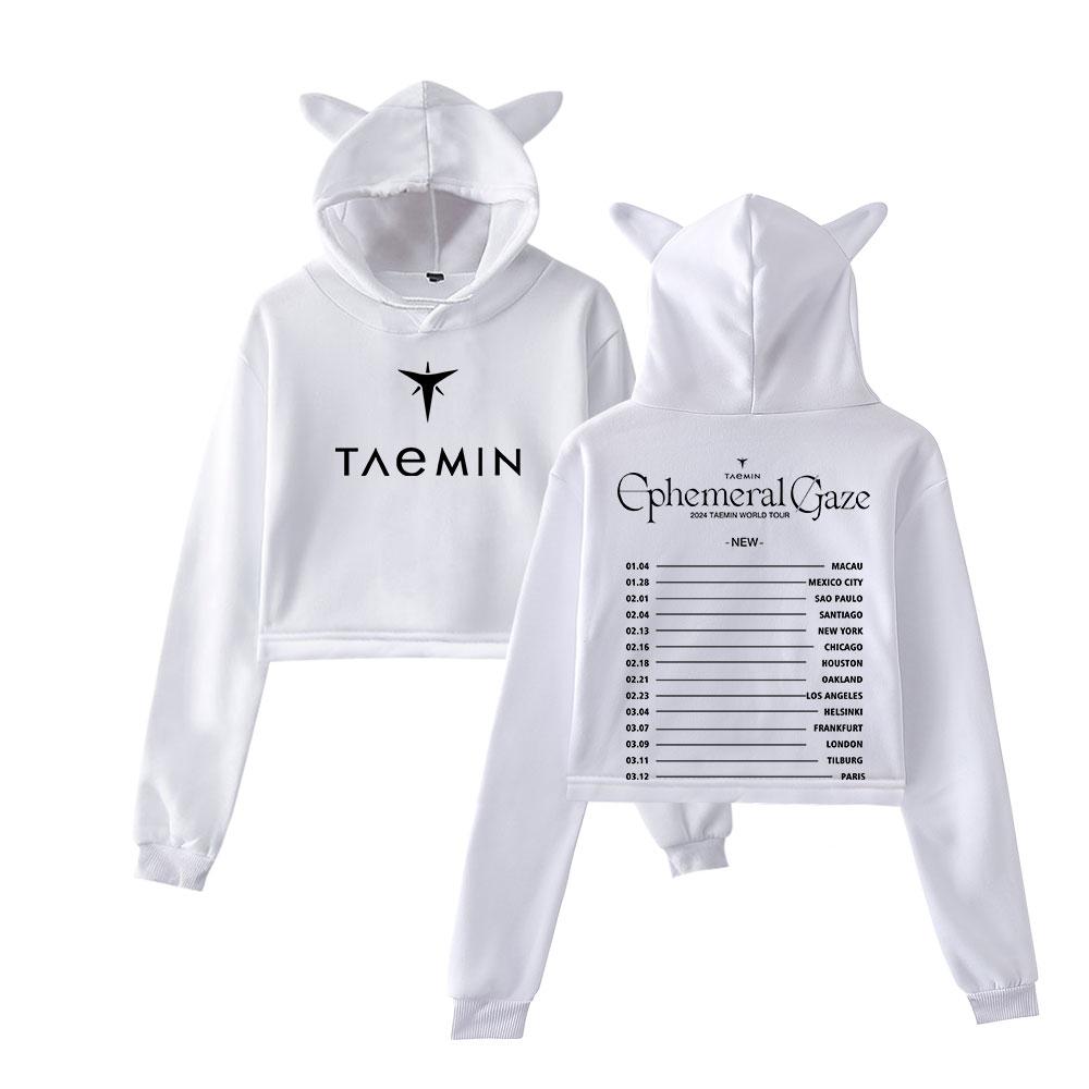 Taemin Ephemeral Pullover Girls Casual Cat Cropped Hoodies Female Long Sleeve Sweatshirts Crop Top Women's Hoodie Sexy Tops