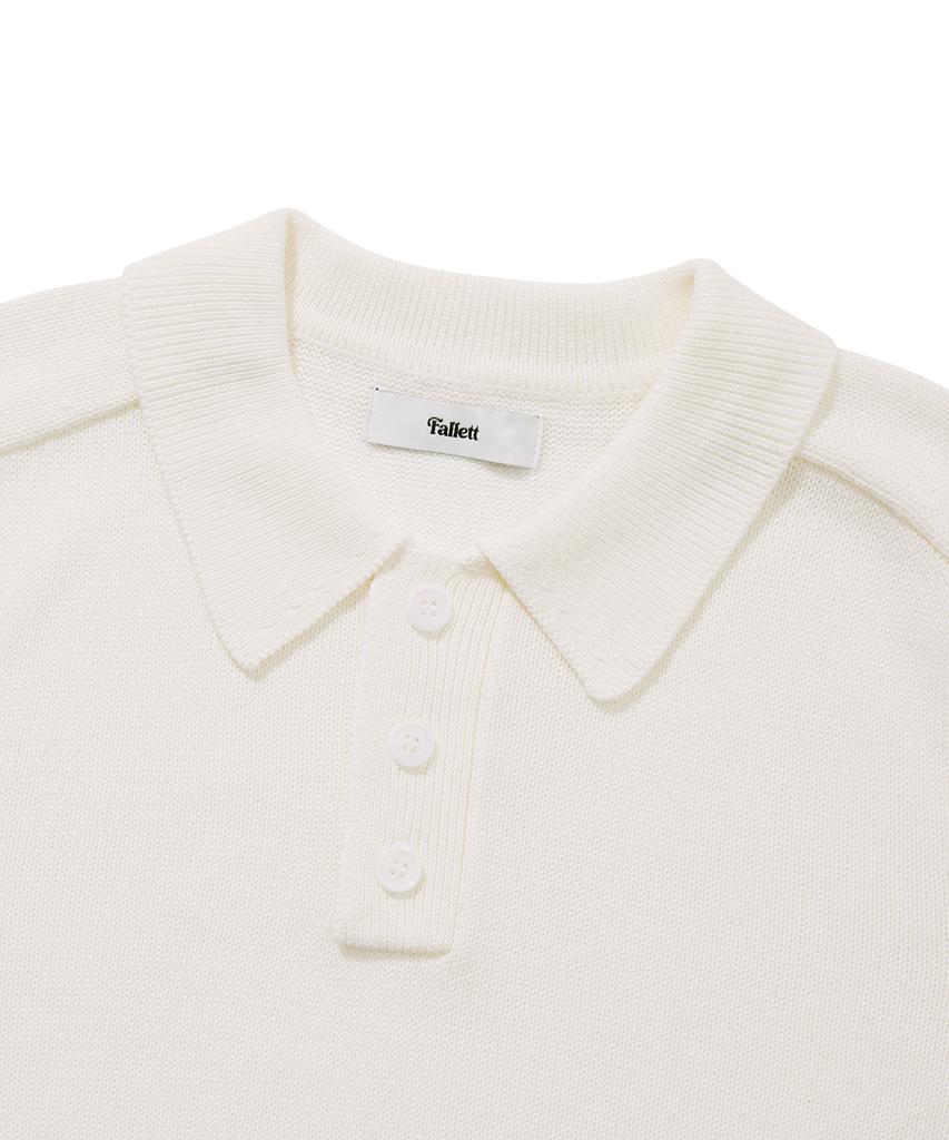 FALLETT Cotton Yarn Collared Short Sleeve Knit Ivory