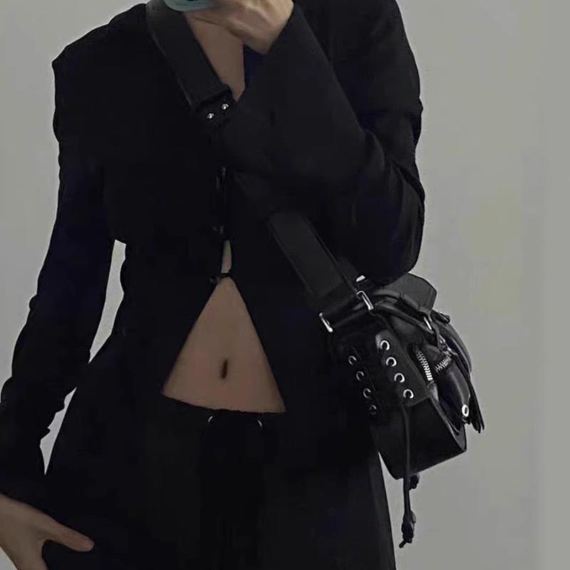 Women Harajuku Vintage Gothic Black Hand Bag Aesthetic Elegant Punk Wallet Purse Handbags Shoulder Trend Tote Bags Quality