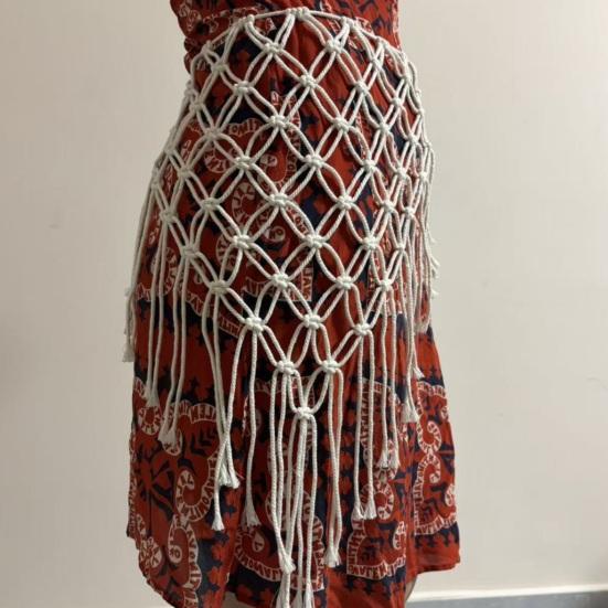 Bohemian Braided Waist Sash Hip Sash Belt with Long Tassels Women Knotted Cord Sash Fashion Accessory for Dresses Skirts Jeans