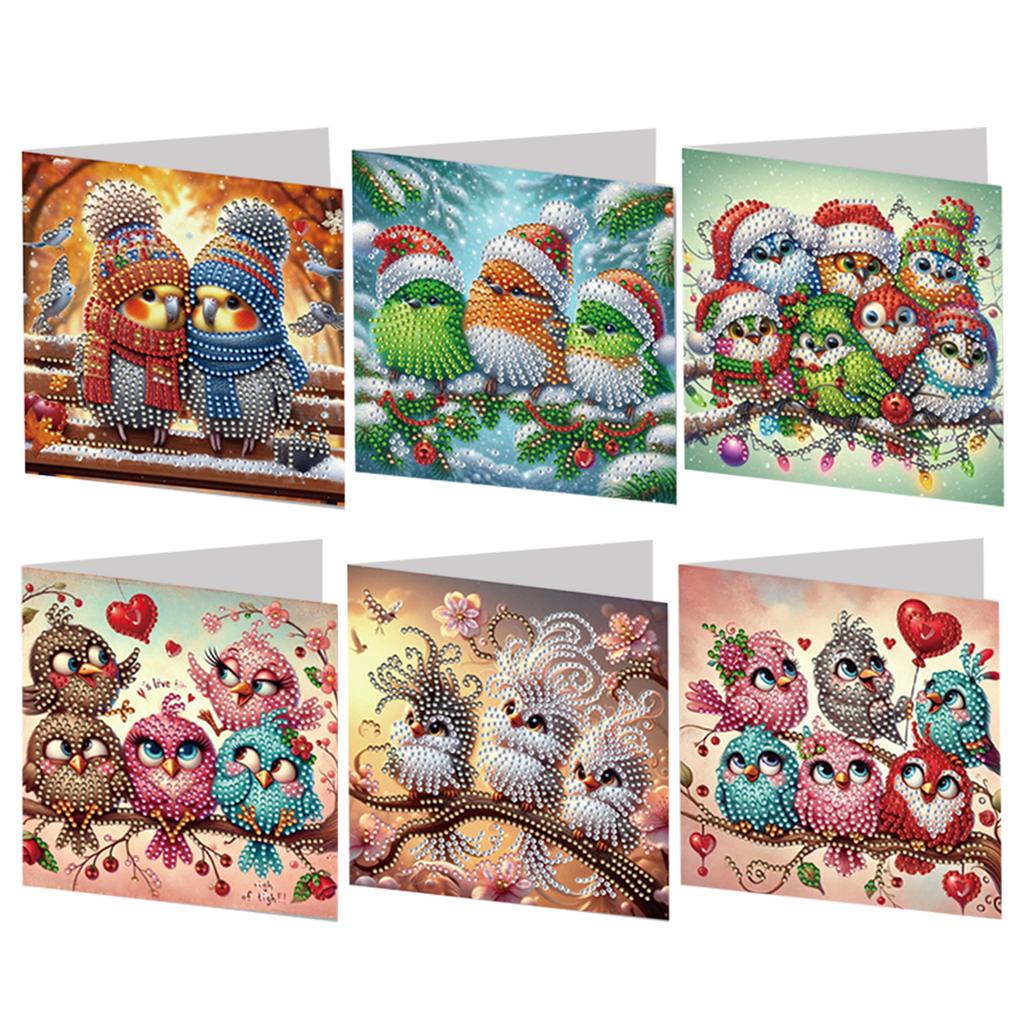 6pcs DIY Rhinestone Diamond Art Mosaic Postcards Xmas Pattern Diamond Art Handmade Cards for Holiday Blessings Christmas Gift