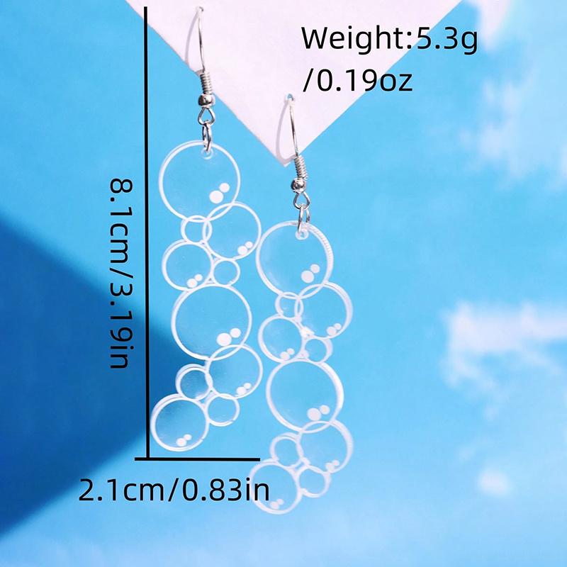 1 Pair of Fun and Creative Cartoon Transparent Bubble Long Earrings, Acrylic Whimsical Assorted-sized Round Disc Eye Bubble Earrings
