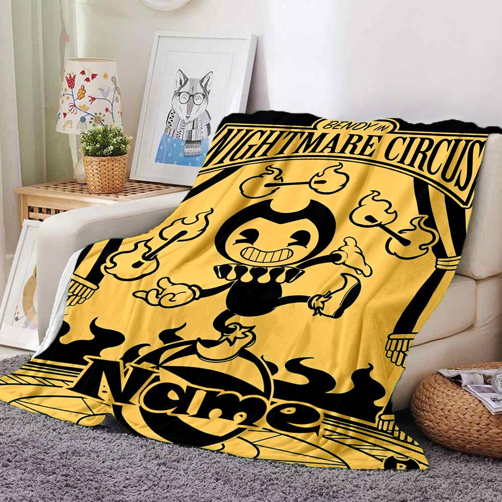Custom Name Bendy and the Ink Machine Theme Printed Blanket - Perfect for Couch, Bed, Travel & Outdoor Use | Machine Washable, Cozy & Durable.