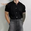 Summer Men Shirt Knitted Short Sleeves Turn-down Collar Single-breasted Stretchy Solid Color Cardigan Loose Daily Wear Casual Top