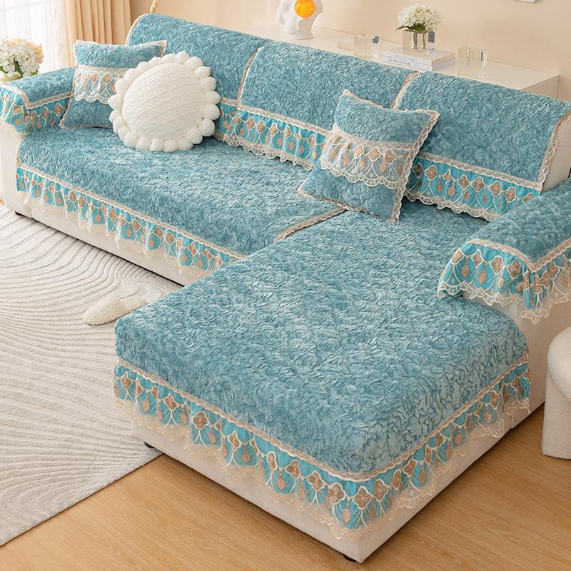 Plush Sofa Cushion Winter Style Simple Modern Non-slip Seat Cushion Back Cover Winter Thickened Sofa Cover Cover Universal