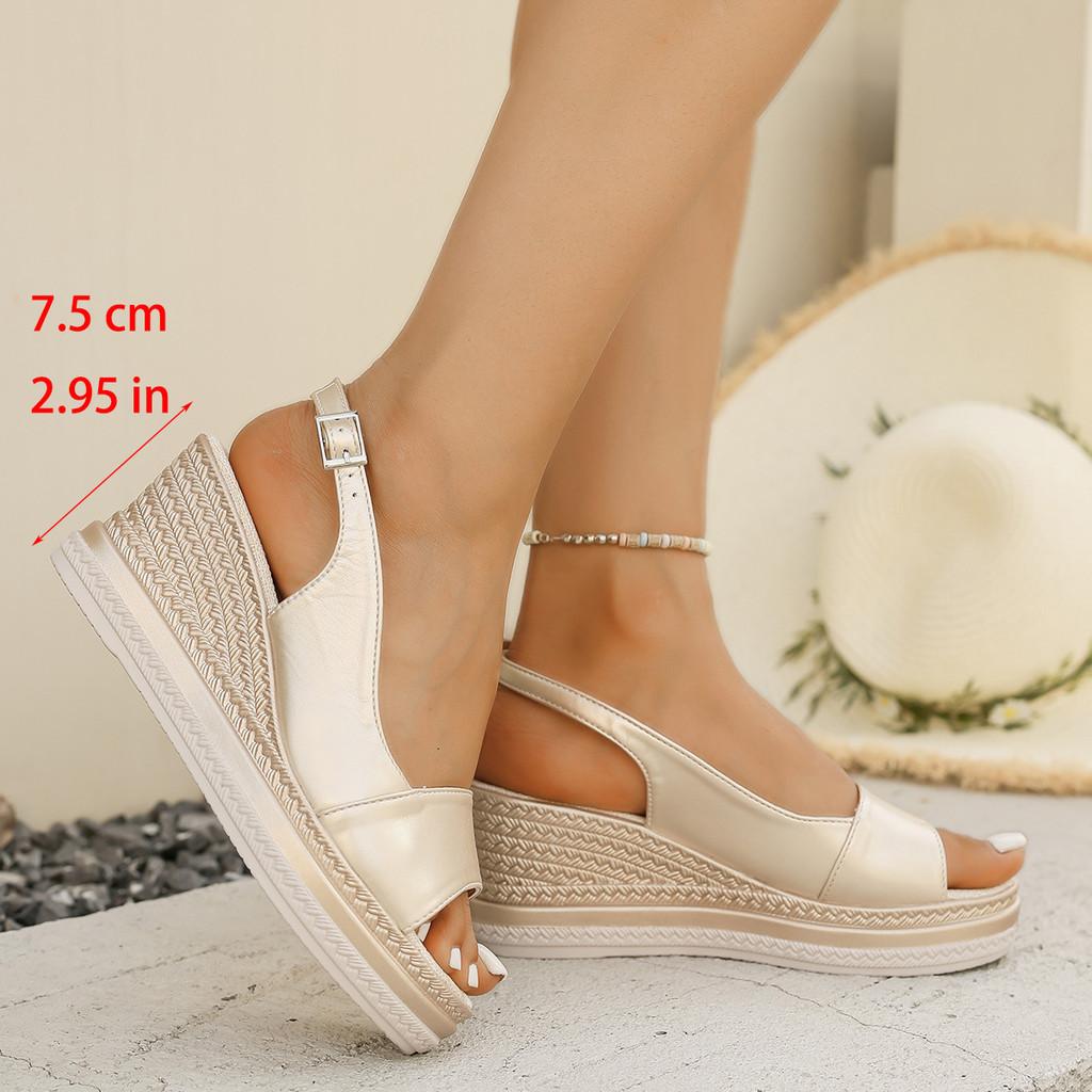 Summer Womens Platform Sandals With Pu Upper And Ankle Strap For Casual Beachwear