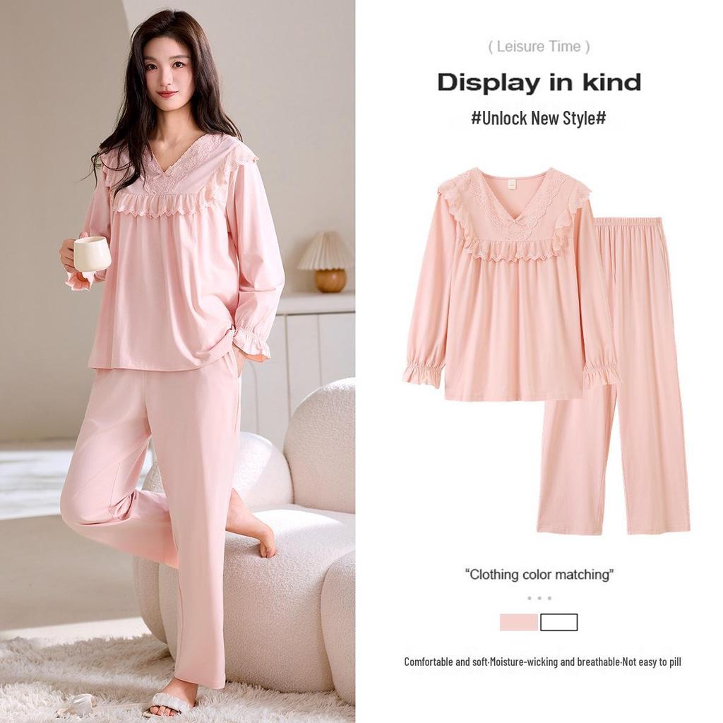 Women's Long Sleeve Modal Cotton Pajamas - Thin, Plus Size Home Wear for Middle-Aged Moms, Ideal for Spring, Autumn, and Winter