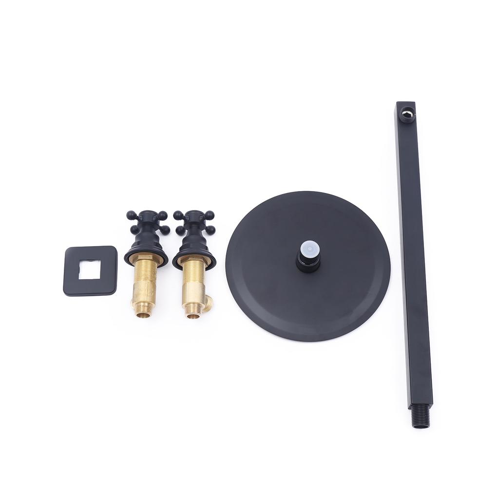 8'' High Pressure Shower Head with 2-Handle Mixer Valve Kit, G1/2" Thread, Wall Mounted Round Rain Shower Faucet Set Black