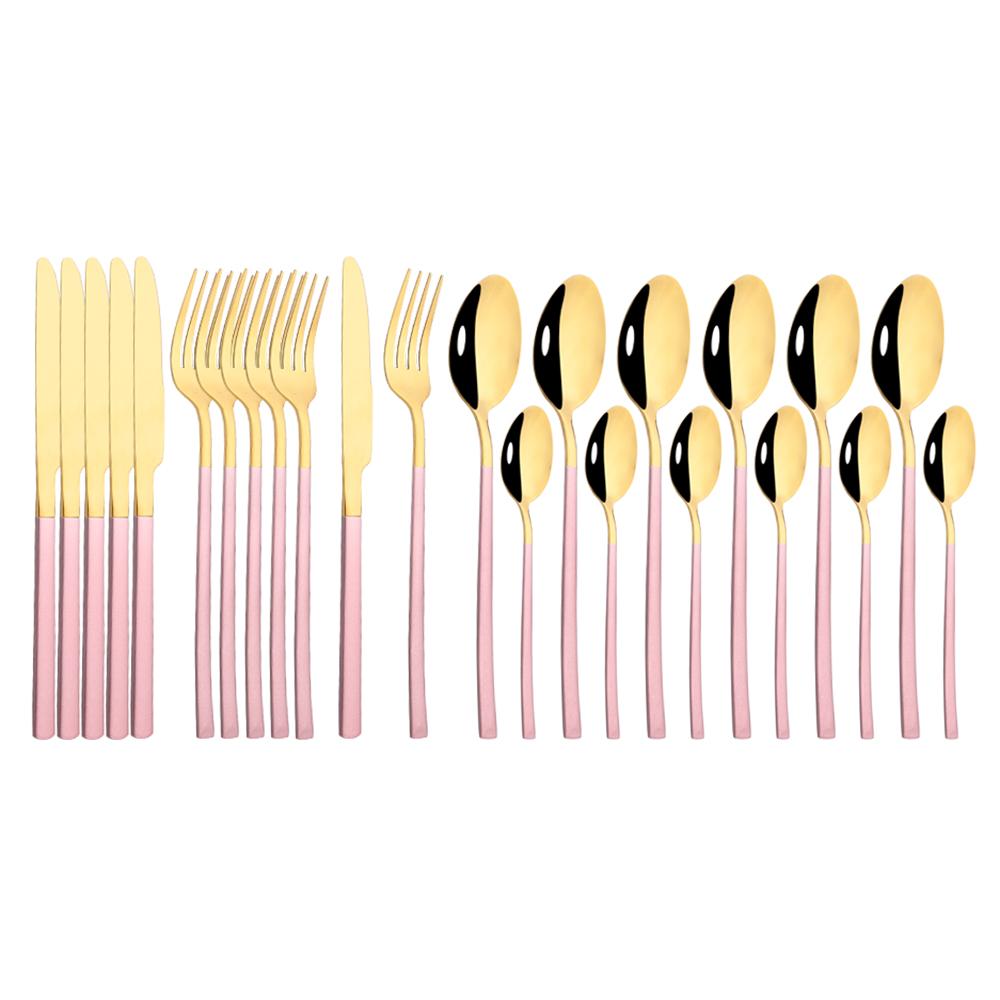 Gold Dinnerware Set Luxury Cutlery Stailess Steel Set 24Pcs Tableware Knives Forks Dining Dinner Set Western Food Restaurant