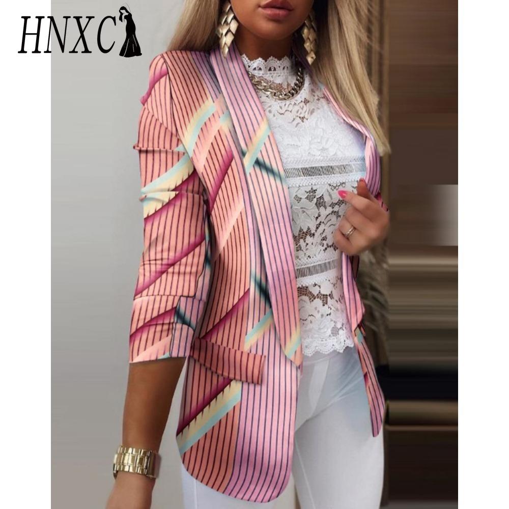 HNXC Women's Vintage Casual Lattice Print Autumn Winter Long Sleeve POLO Neck Jackets & Coats