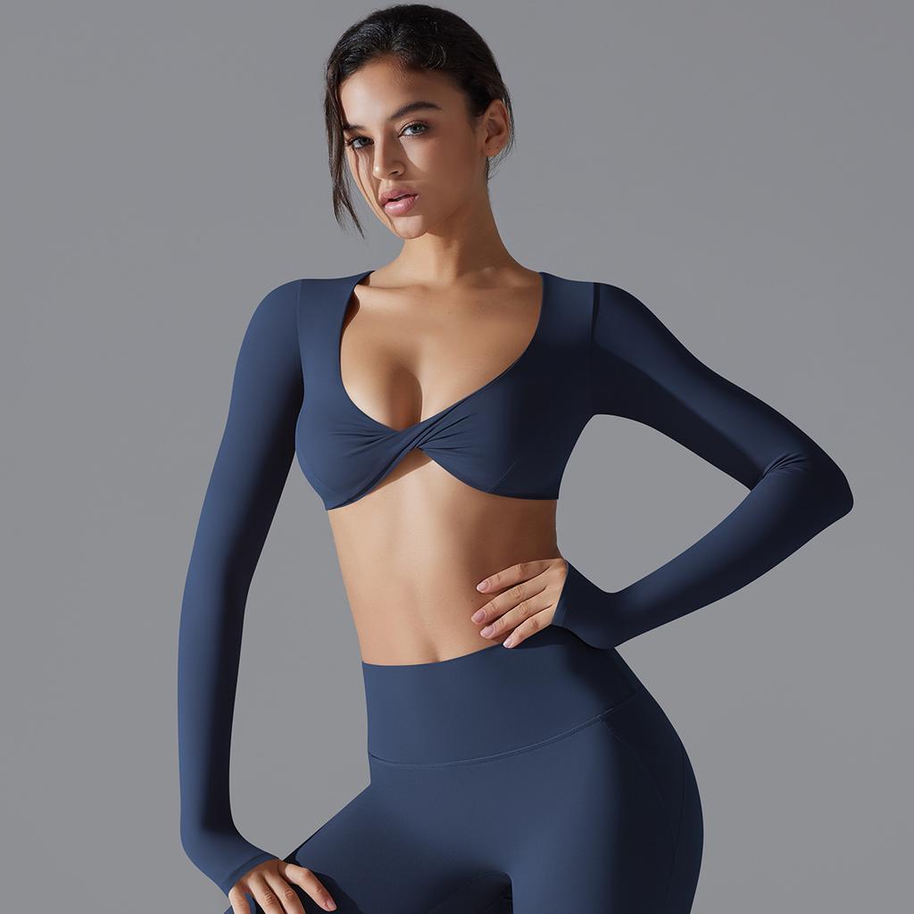 Sexy Chest Long Sleeved Yoga Nude Quick Drying Tight Fitting Sports T-Shirt Casual Running Fitness Top For Women