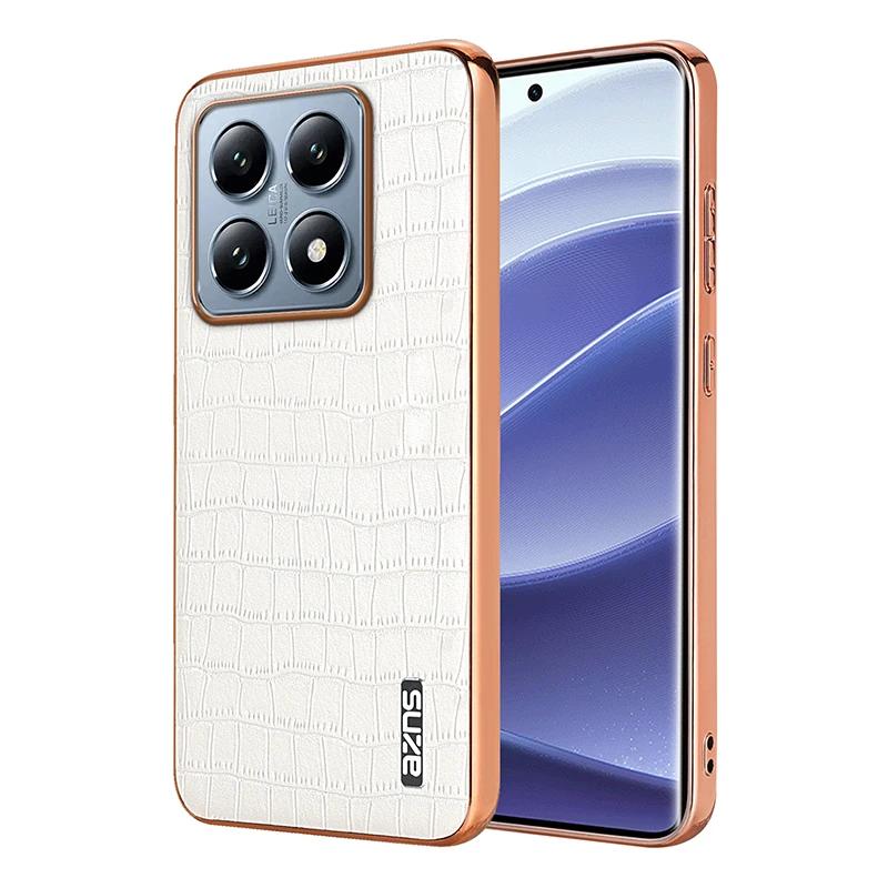 Crocodile Pattern PU Leather Case for Xiaomi 14T 13T Pro Poco X6 F6 M6 Pro Shockproof Soft Plating Bumper Frame Cover