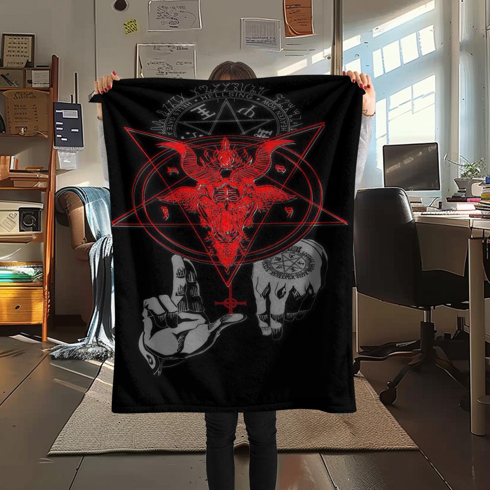 1PC Satan Print FlAannel Blanket, High quality Comfortable for All Seasons, Home Decor, Warmth and Comfort