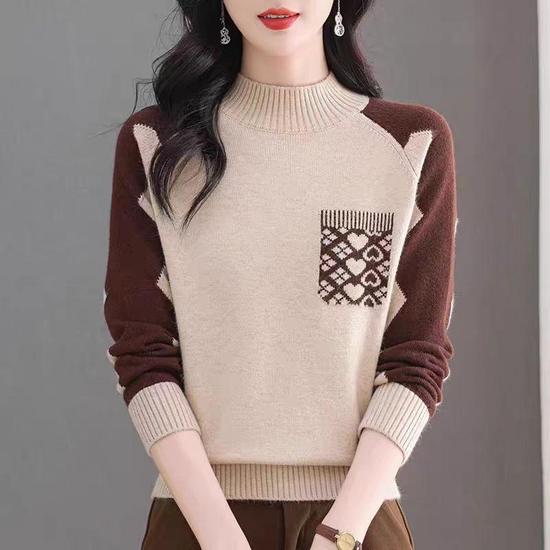 Multicolor Sweater Women's Half Turtleneck Pullover Thickened Knitted Sweater Inner Top Loose Autumn and Winter Knitwear